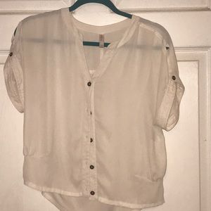 White sheer button up top